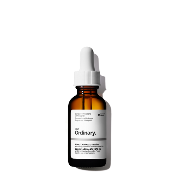 The Ordinary Aloe 2% + NAG 2% Solution serum bottle